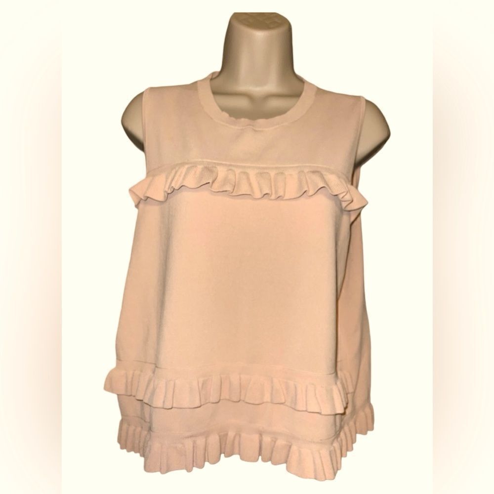 ANN TAYLOR peach SWEATER TOP Large -Ruffle hems -Sleeveless